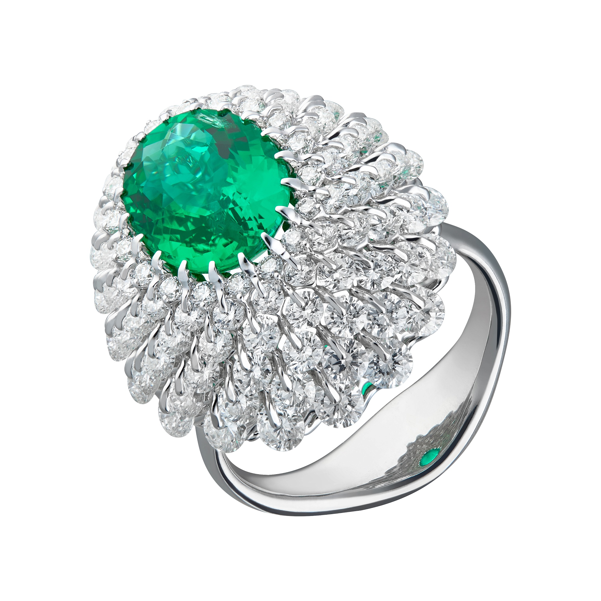 Ring collection Ball of Colours, MOISEIKIN, Emerald, Diamonds, 18K White Gold | Photo 1