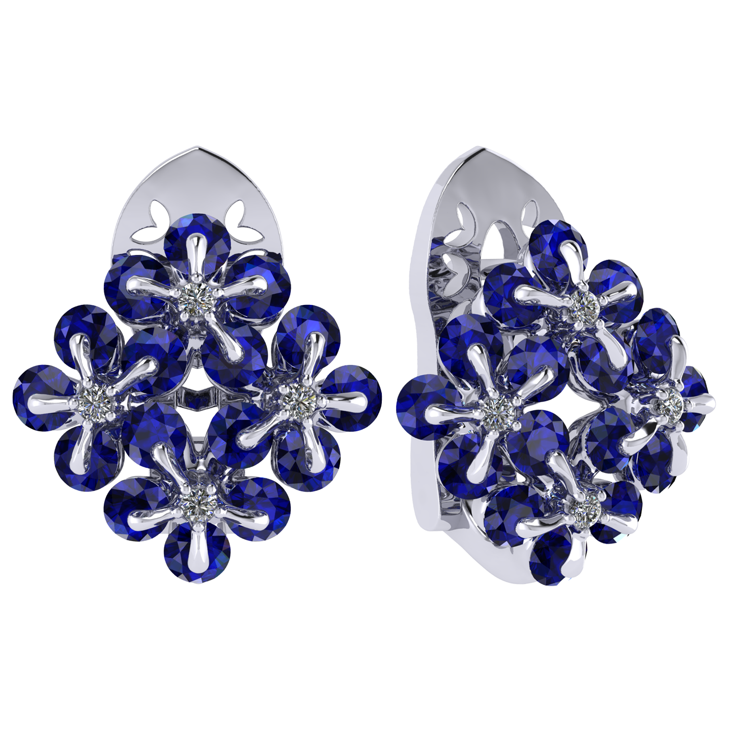 Earrings «Tsvetodelika», collection Waltz of Flowers, MOISEIKIN, Diamond, Sapphire, 18K White Gold | Photo 1