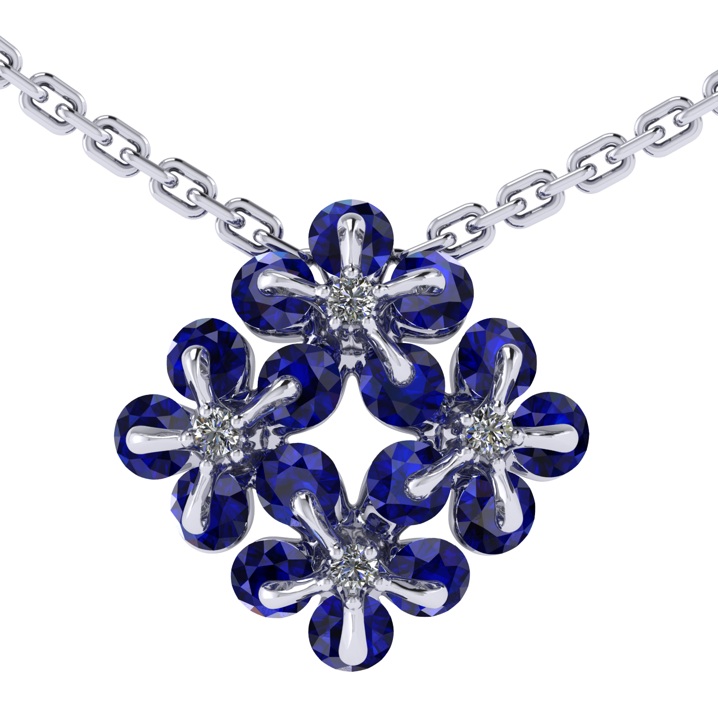 Necklace «Tsvetodelika», collection Waltz of Flowers, MOISEIKIN, Diamond, Sapphire, Ruby, 18K White | Photo 1