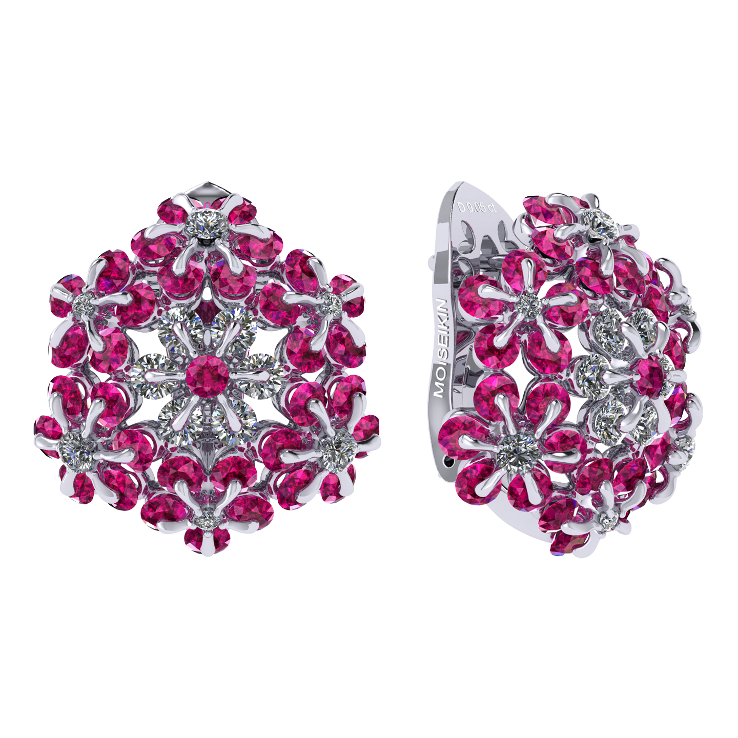 Earrings «Tsvetodelika», collection Waltz of Flowers, MOISEIKIN, Diamond, Ruby, 18K White Gold | Photo 1