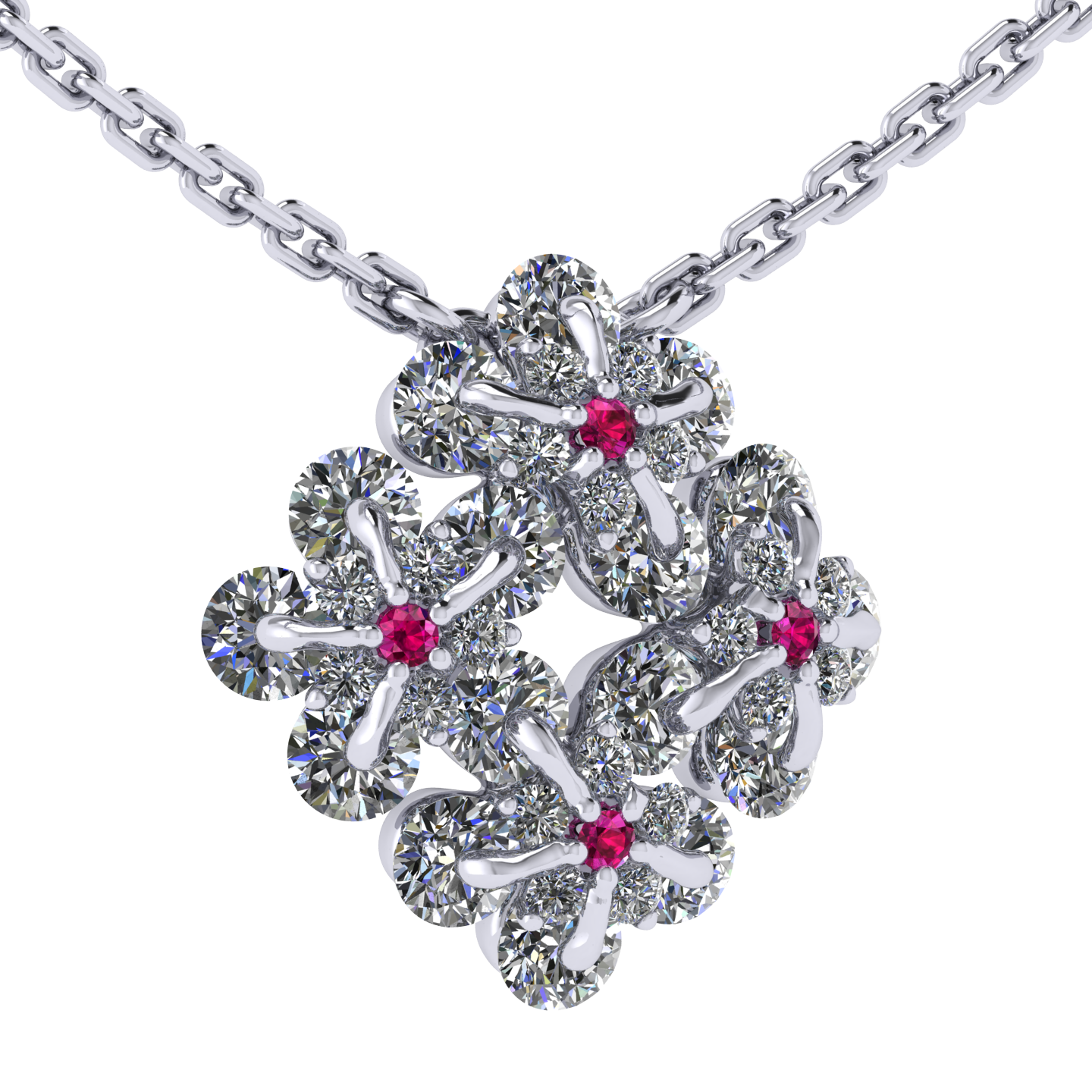 Necklace «Forget-me-nots», collection Waltz of Flowers, MOISEIKIN, Diamond, Ruby, 18K White Gold | Photo 2