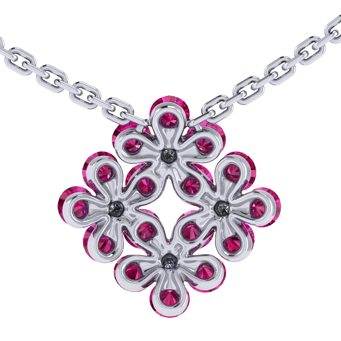 Necklace «Tsvetodelika», collection Waltz of Flowers, MOISEIKIN, Diamond, Ruby, 18K White Gold | Photo 4