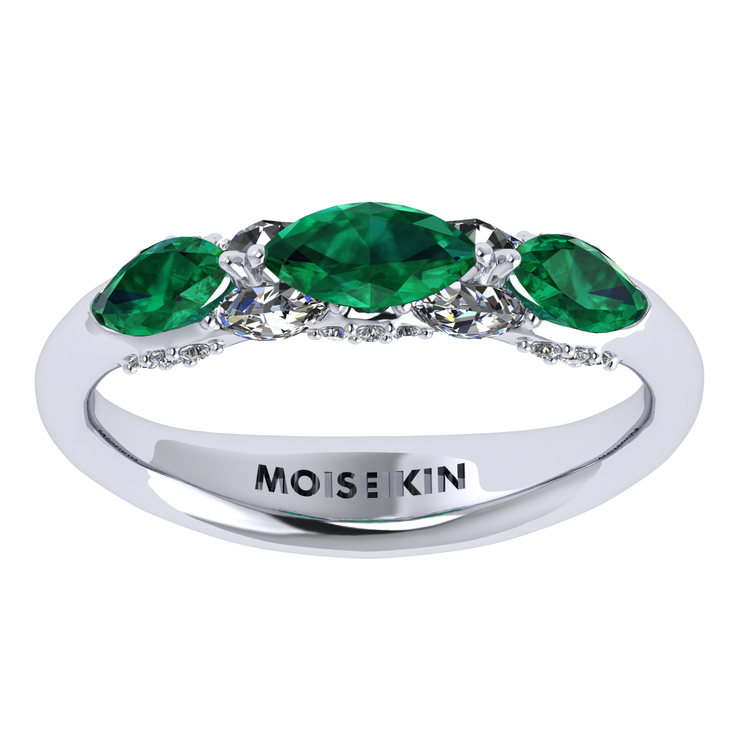 Ring collection Harmony of water, MOISEIKIN, Emeralds, Diamonds, 18K White Gold | Photo 2