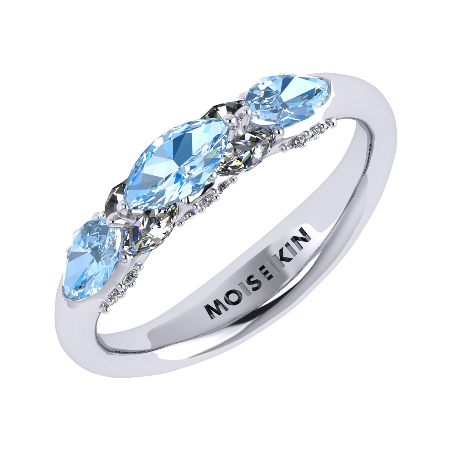 Ring collection Harmony of water, MOISEIKIN, Aquamarine, Diamond, 18K White Gold | Photo 1