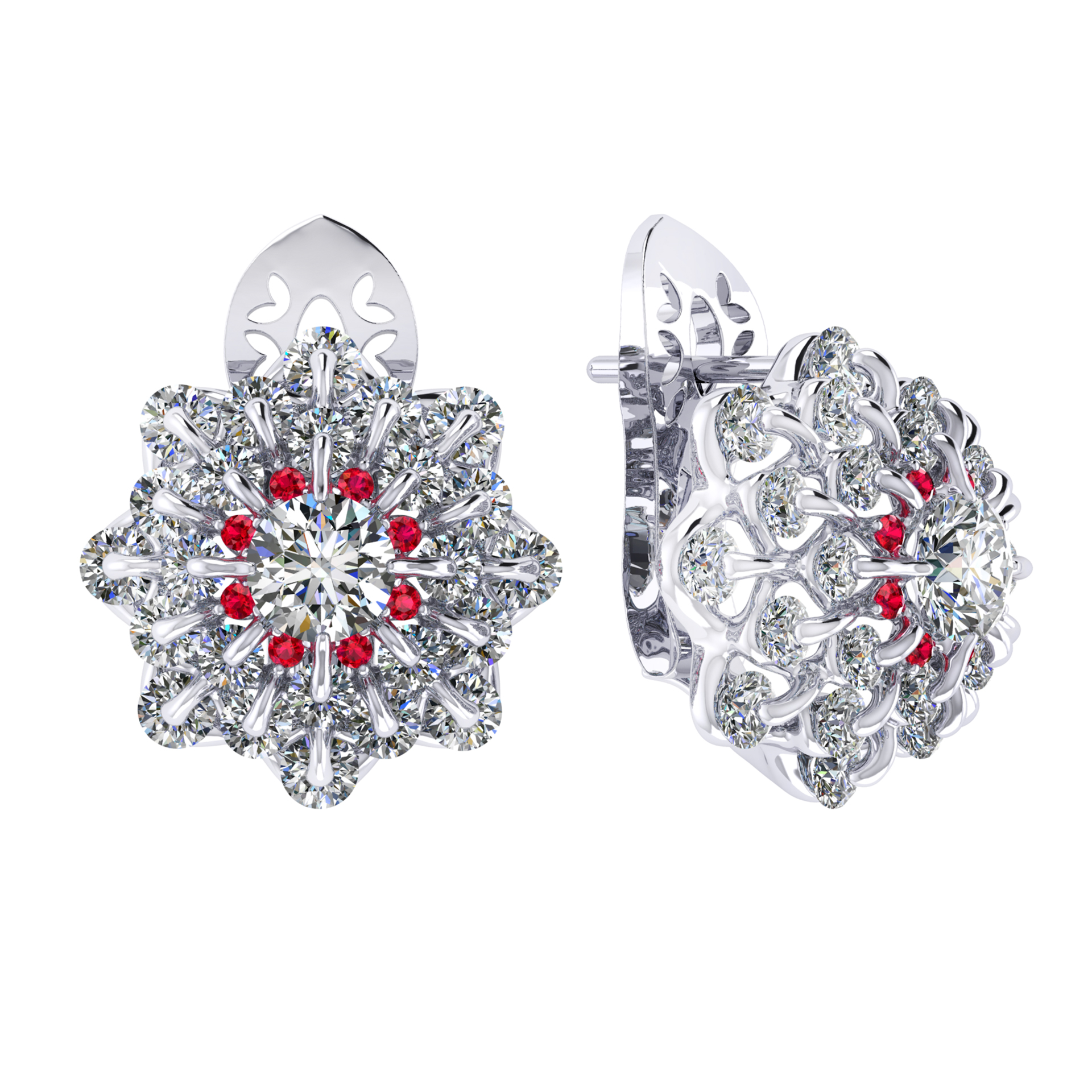 Earrings collection Waltz of Snowflakes, MOISEIKIN, Diamonds, Rubys, 18K White Gold | Photo 1