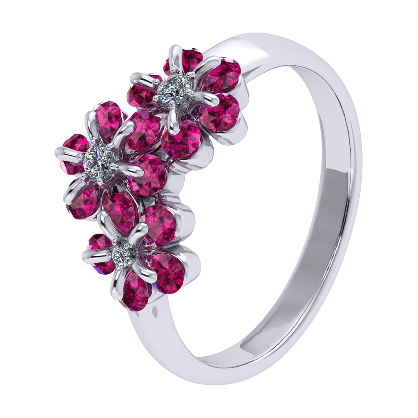 Ring «Tsvetodelika», collection Waltz of Flowers, MOISEIKIN, Diamond, Ruby, 18K White Gold | Photo 1