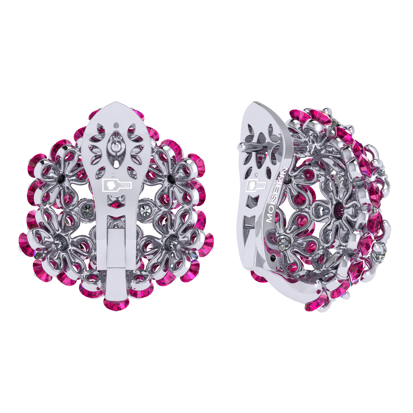 Earrings «Tsvetodelika», collection Waltz of Flowers, MOISEIKIN, Diamond, Ruby, 18K White Gold | Photo 2