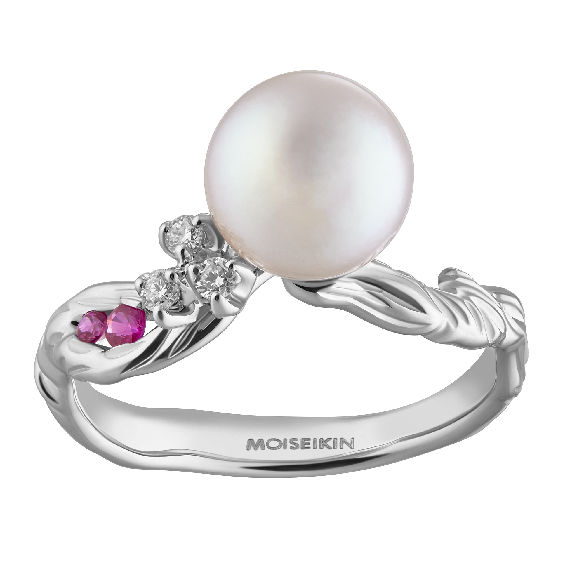 Ring collection Almond blossom, MOISEIKIN, Diamond, Ruby, Pearl, 18K White Gold | Photo 2