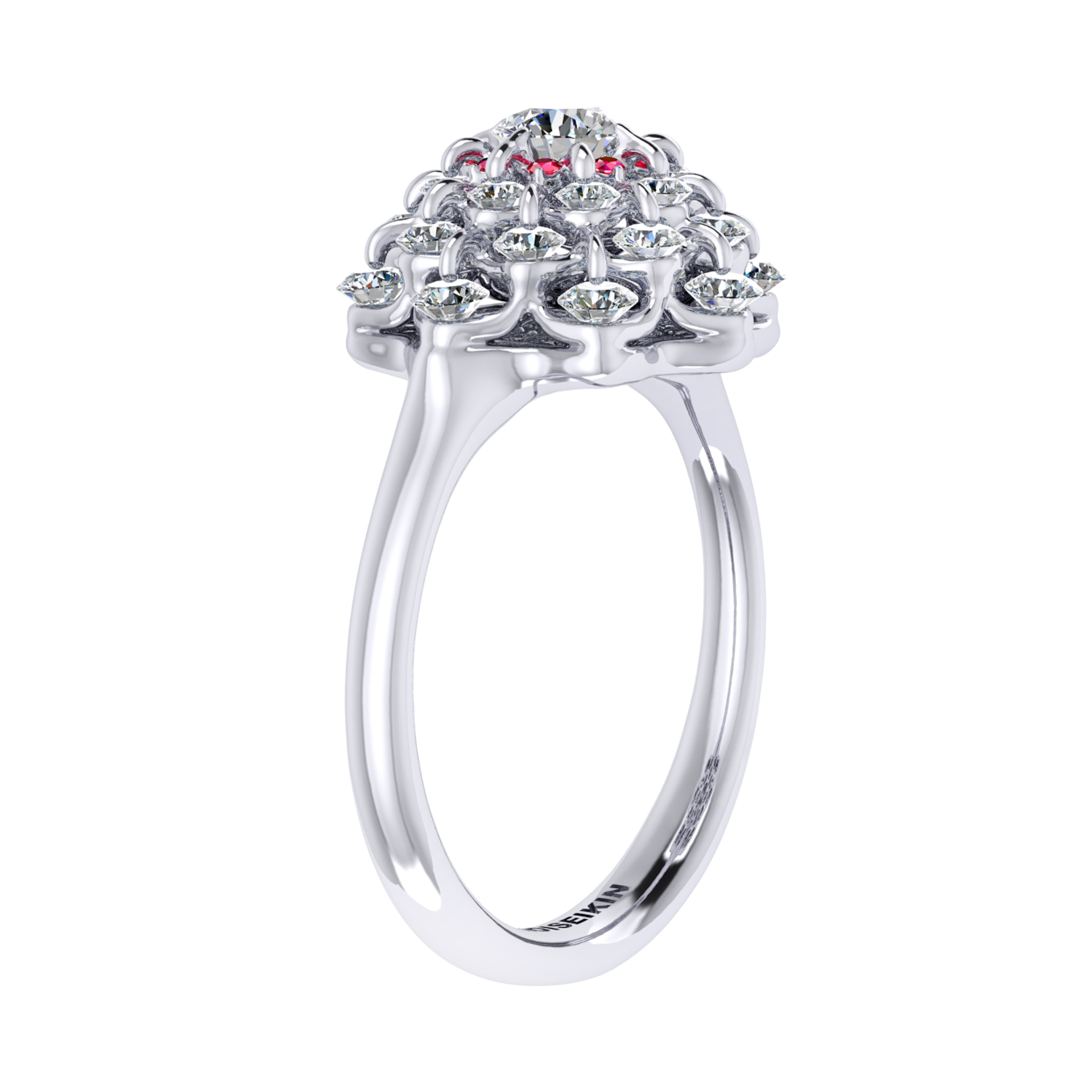 Ring collection Waltz of Snowflakes, MOISEIKIN, Diamond, Rubys, 18K White Gold | Photo 3