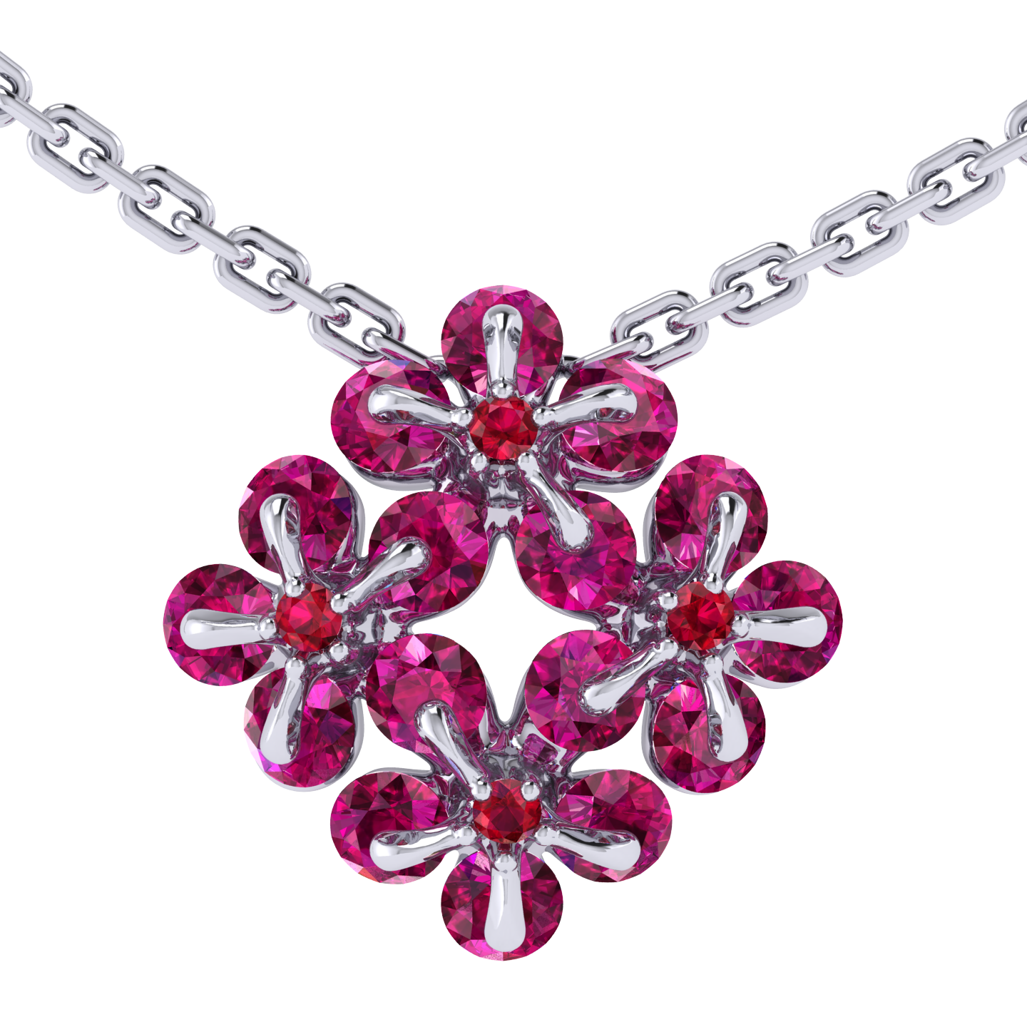 Necklace «Tsvetodelika», collection Waltz of Flowers, MOISEIKIN, Ruby, 18K White Gold | Photo 1