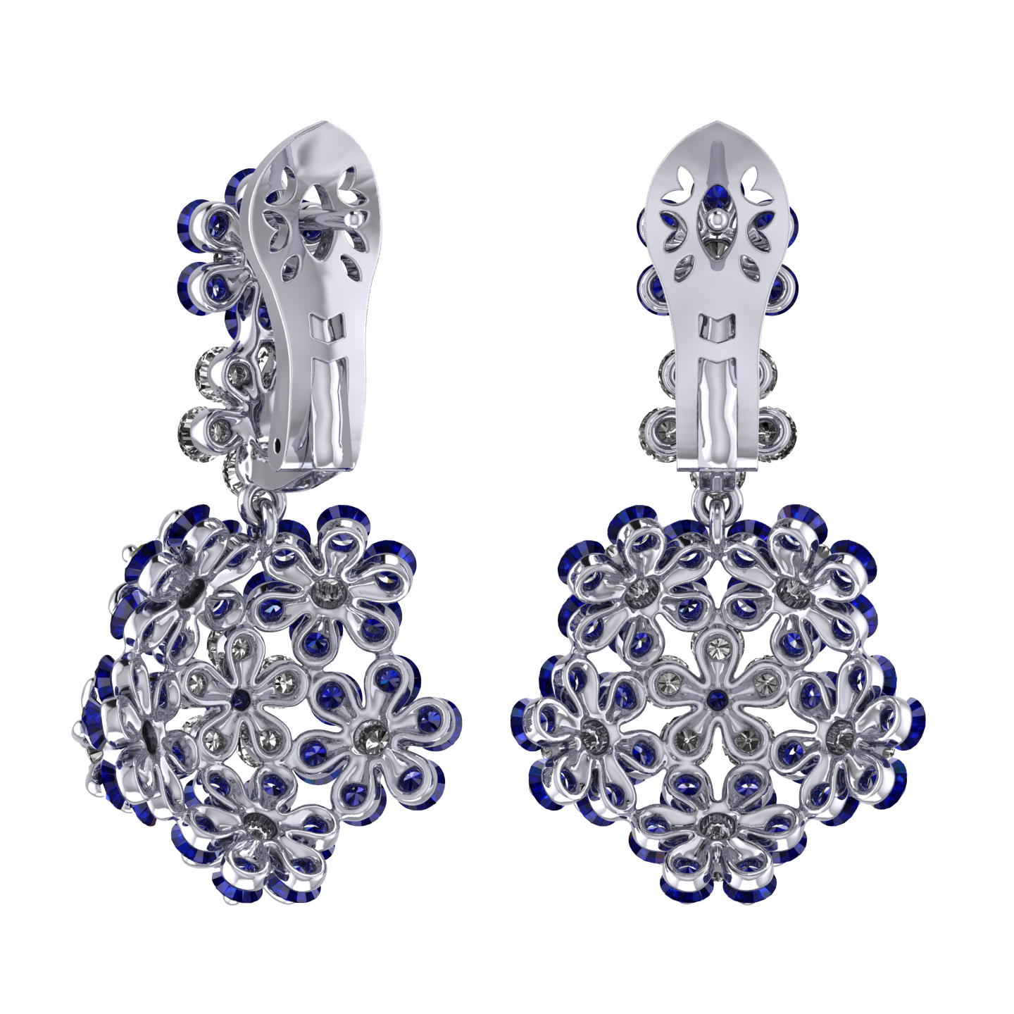 Earrings «Tsvetodelika», collection Waltz of Flowers, MOISEIKIN, Diamond, Sapphire, 18K White Gold | Photo 2