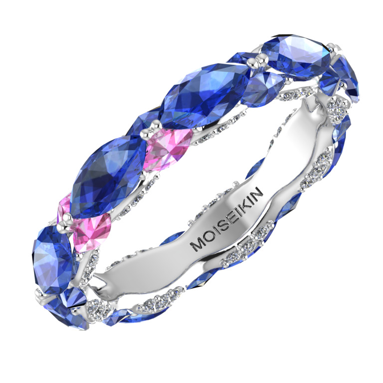 Ring collection Harmony of water, MOISEIKIN, Diamonds, Tanzanites, Sapphires, 18K White Gold | Photo 1