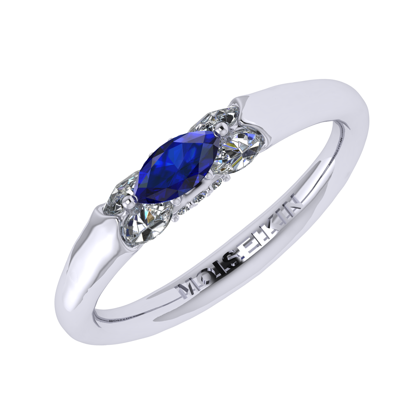 Ring collection Harmony of water, MOISEIKIN, Sapphire, Diamonds, 18K White Gold | Photo 1