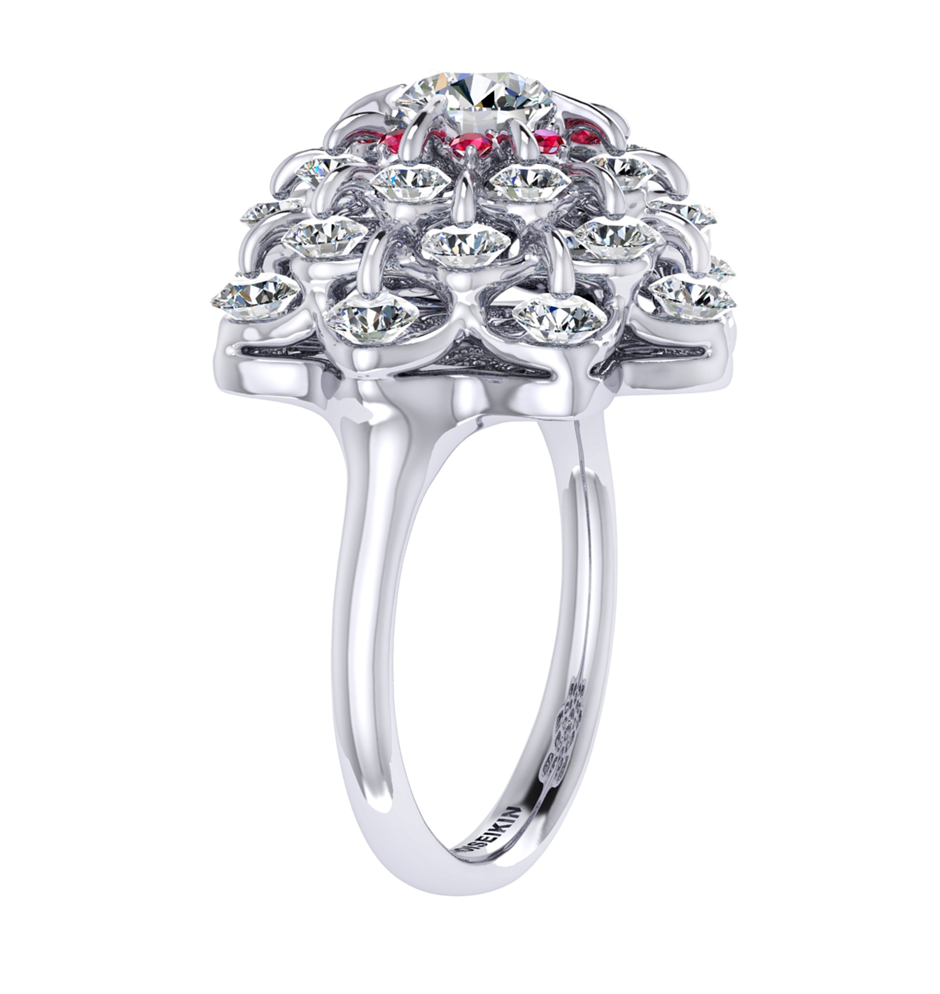 Ring collection Waltz of Snowflakes, MOISEIKIN, Diamond, Rubys, 18K White Gold | Photo 3