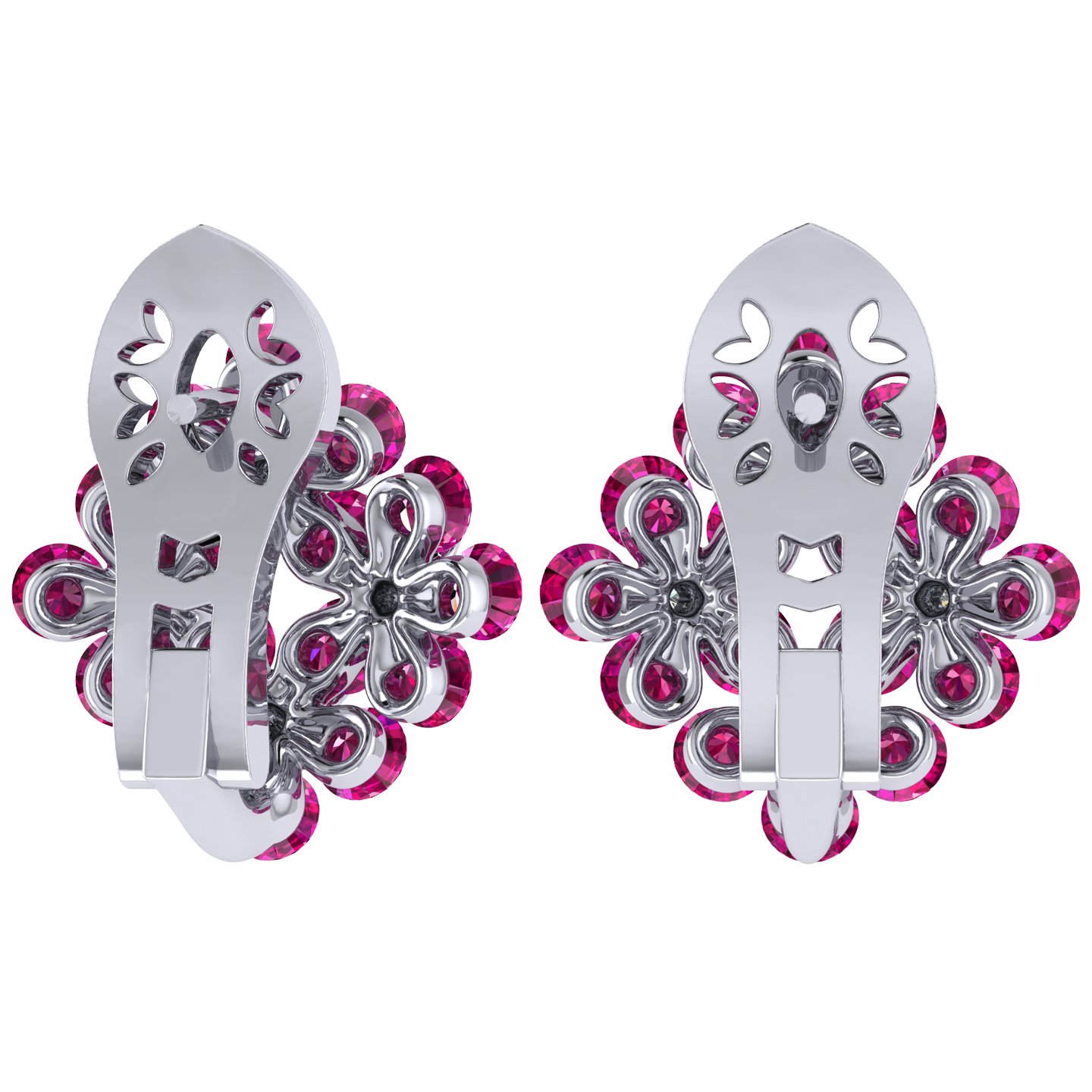 Earrings «Tsvetodelika», collection Waltz of Flowers, MOISEIKIN, Diamond, Ruby, 18K White Gold | Photo 2