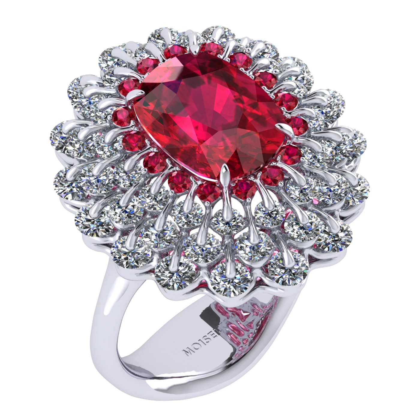 Ring 'The frame without the central stone', collection Ball of Colours, Ruby, Diamond, 18K White Gold | Photo 1