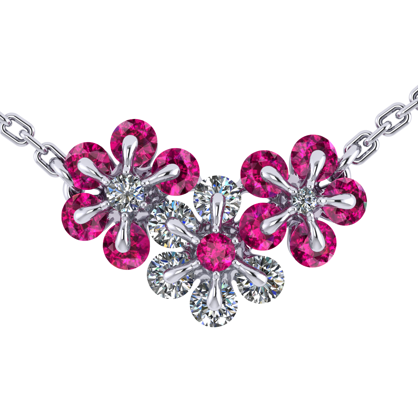 Necklace «Tsvetodelika», collection Waltz of Flowers, MOISEIKIN, Diamond, Ruby, 18K White Gold | Photo 1