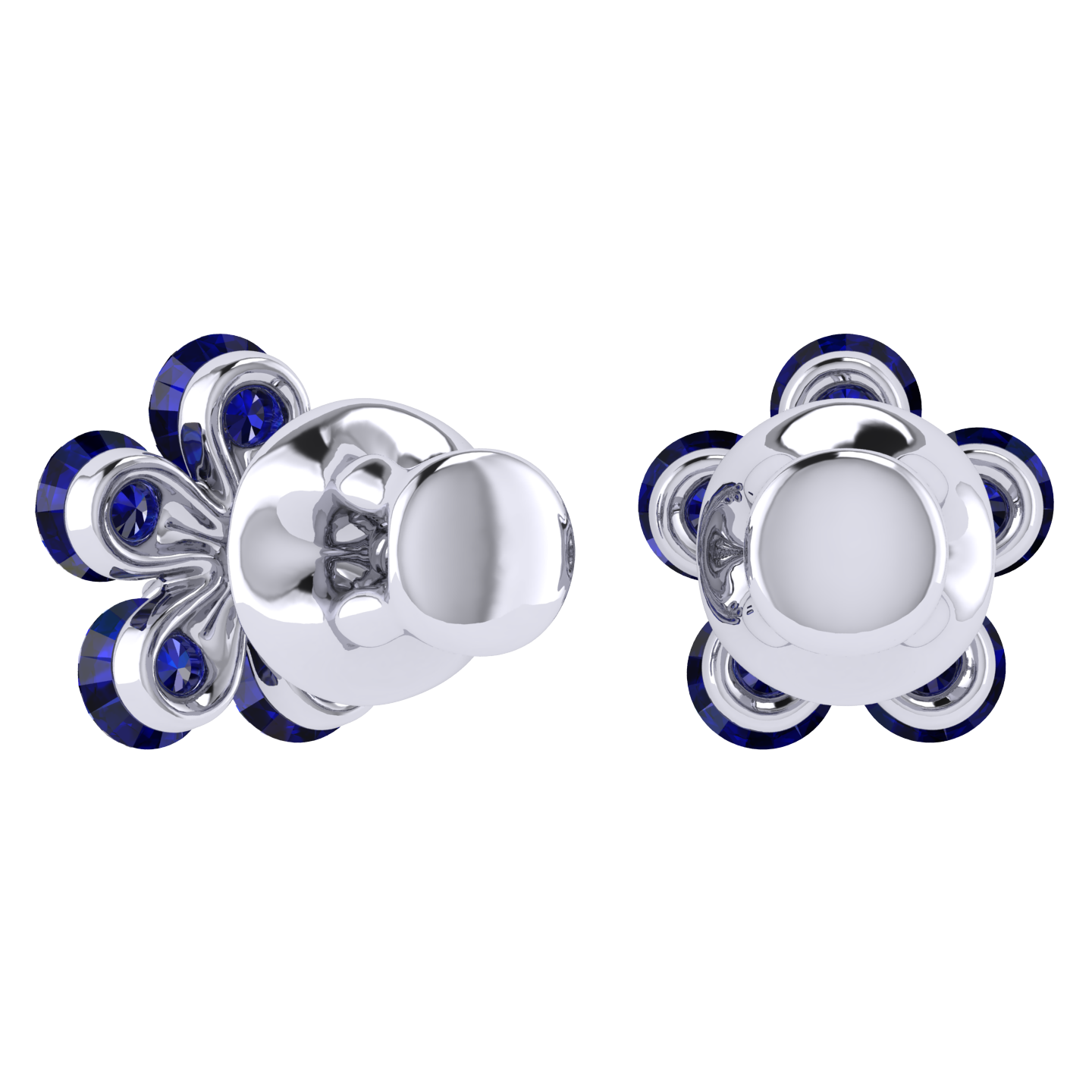 Earrings «Tsvetodelika», collection Waltz of Flowers, MOISEIKIN, Diamond, Sapphire, 18K White Gold | Photo 2