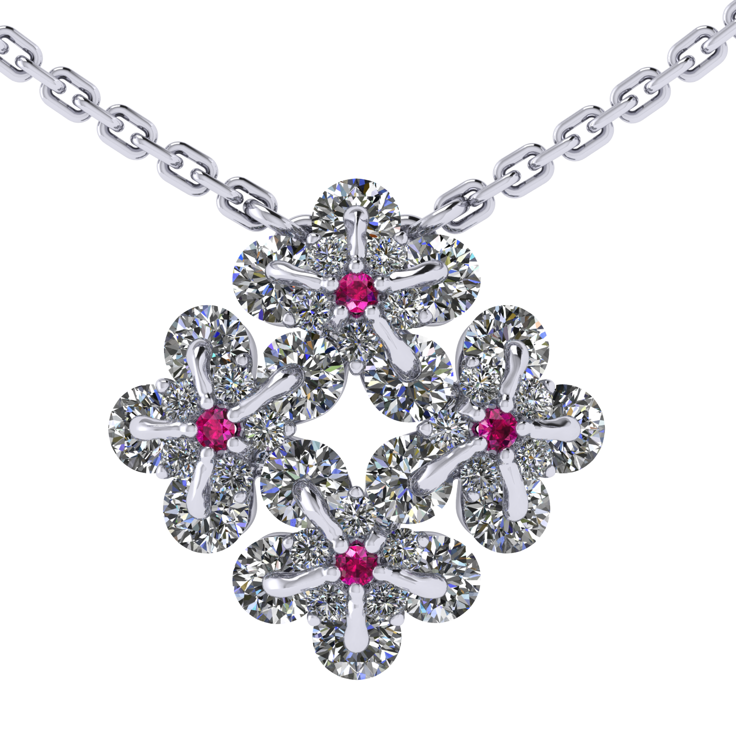 Necklace «Forget-me-nots», collection Waltz of Flowers, MOISEIKIN, Diamond, Ruby, 18K White Gold | Photo 1