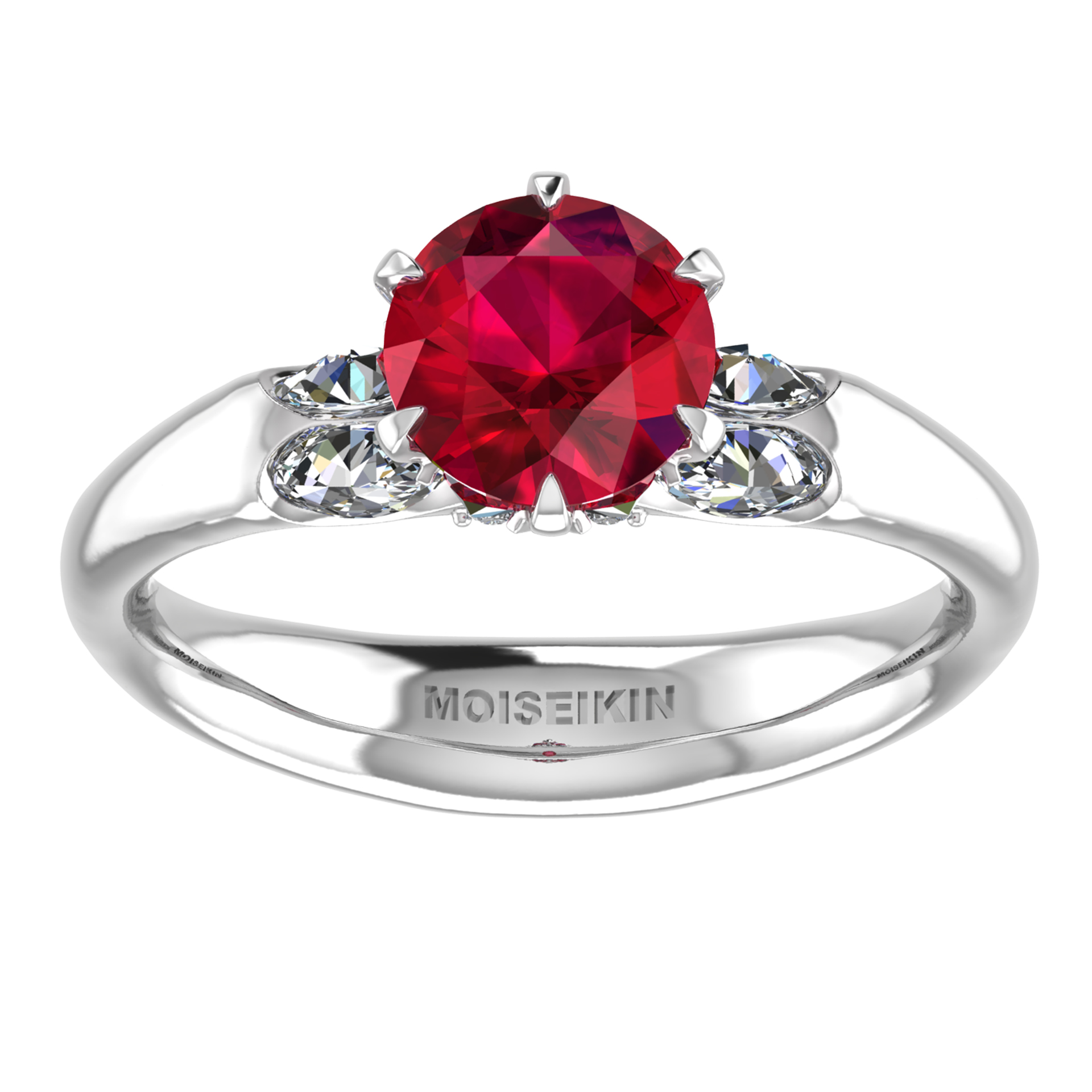 Ring «The Lotus», collection Harmony of water, MOISEIKIN, Ruby, Diamonds, 18K White Gold | Photo 3