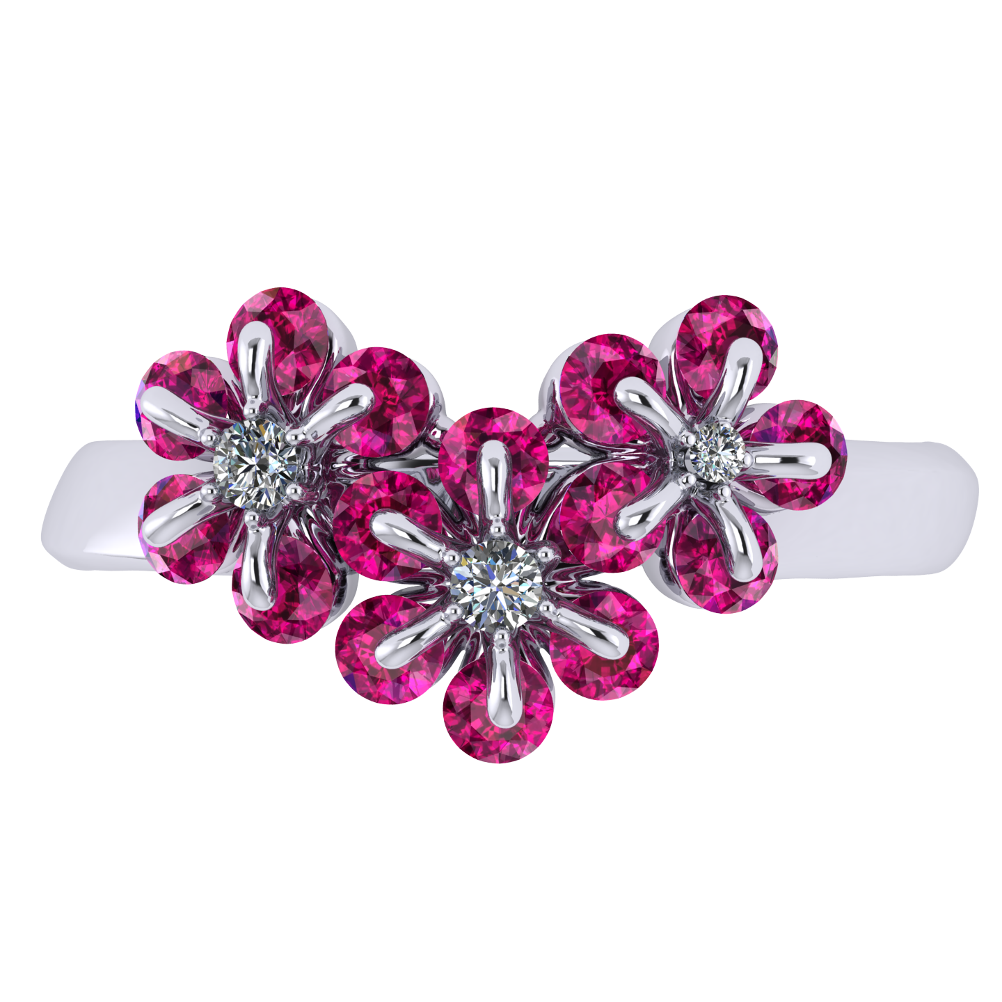 Ring «Tsvetodelika», collection Waltz of Flowers, MOISEIKIN, Diamond, Ruby, 18K White Gold | Photo 2