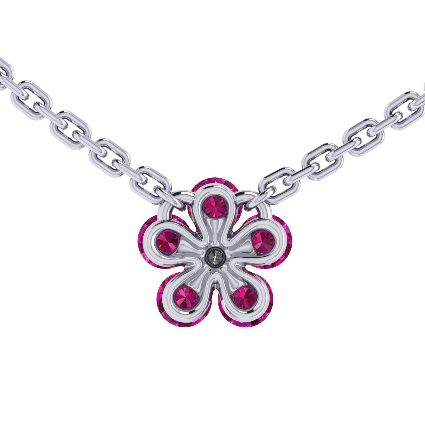 Necklace «Tsvetodelika», collection Waltz of Flowers, MOISEIKIN, Diamond, Ruby, 18K White Gold | Photo 4