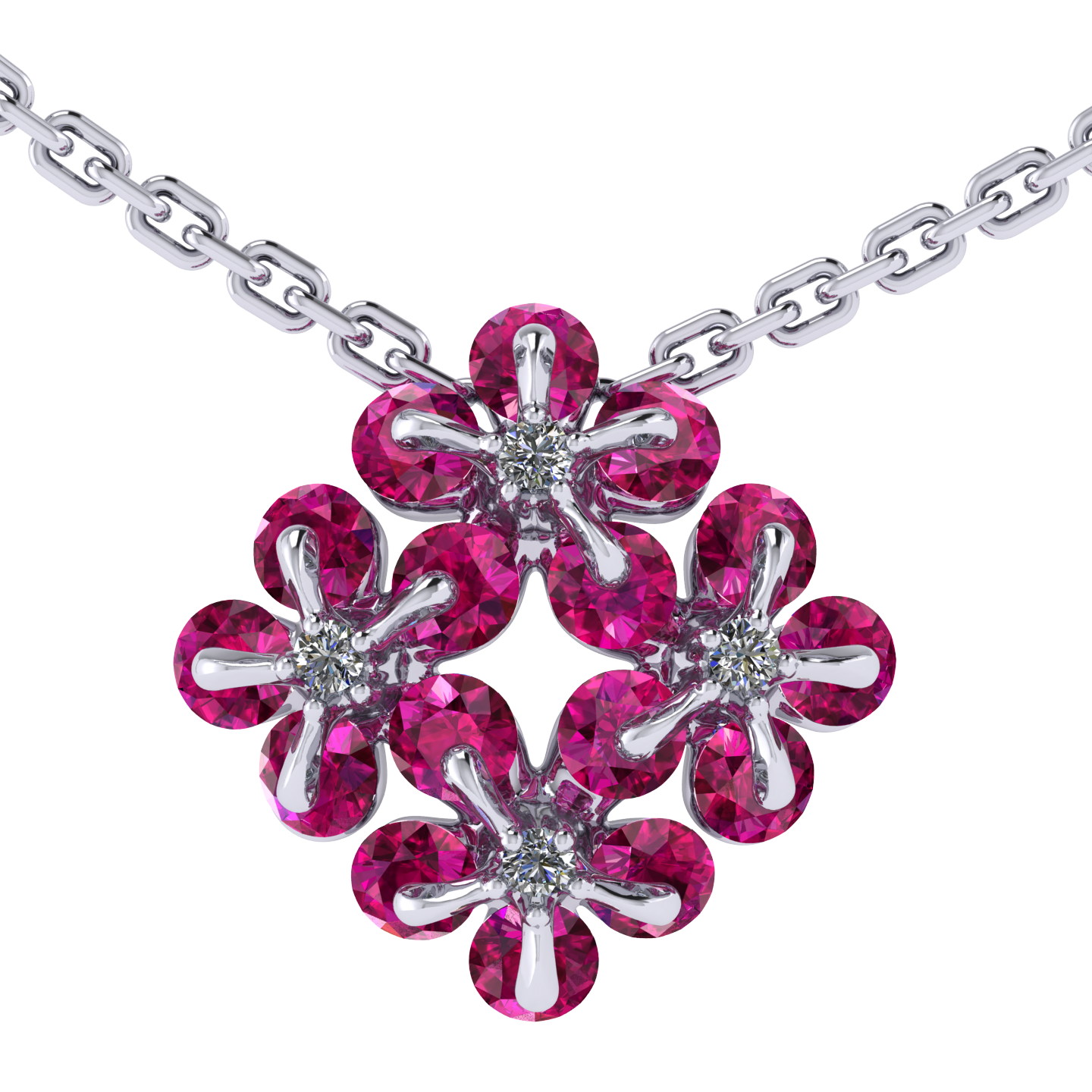 Necklace «Tsvetodelika», collection Waltz of Flowers, MOISEIKIN, Diamond, Ruby, 18K White Gold | Photo 1