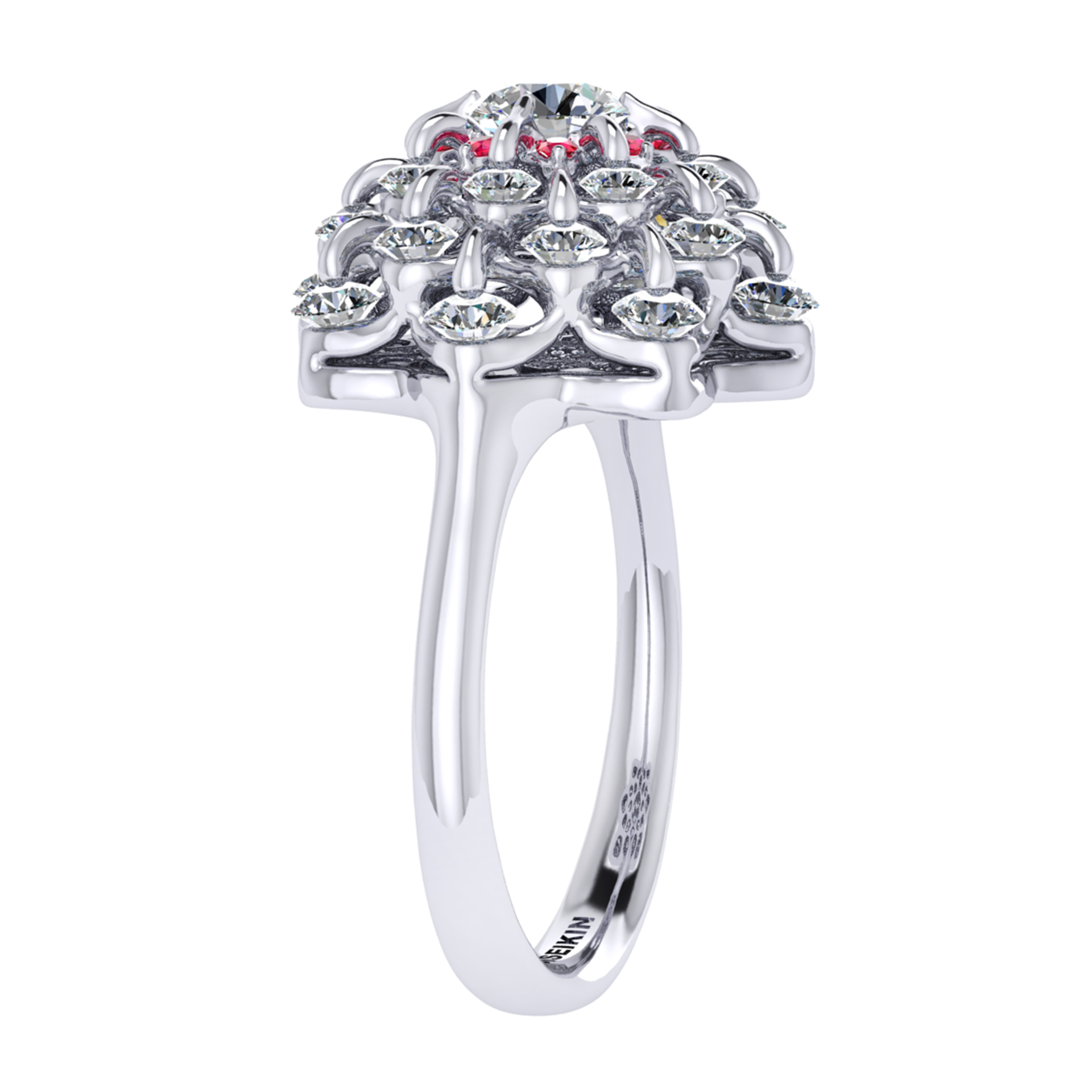 Ring collection Waltz of Snowflakes, MOISEIKIN, Diamond, Rubys, 18K White Gold | Photo 3