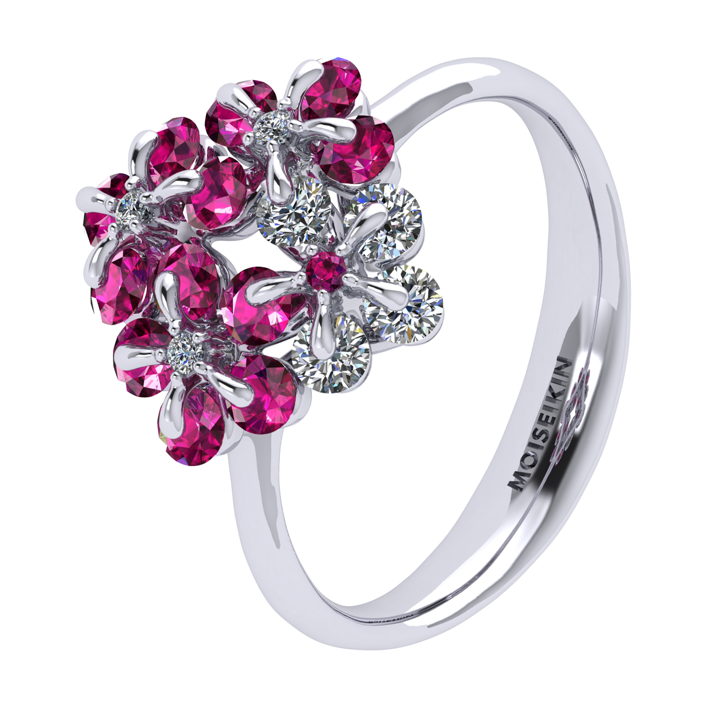 Ring «Tsvetodelika», collection Waltz of Flowers, MOISEIKIN, Diamond, Ruby, 18K White Gold | Photo 1