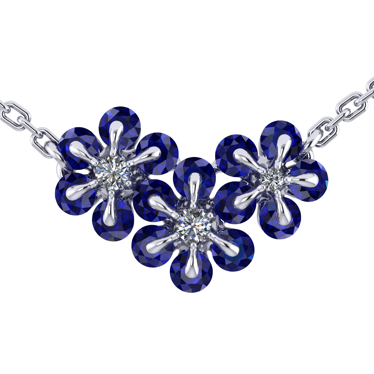 Necklace «Tsvetodelika», collection Waltz of Flowers, MOISEIKIN, Diamond, Sapphire, Ruby, 18K White | Photo 1