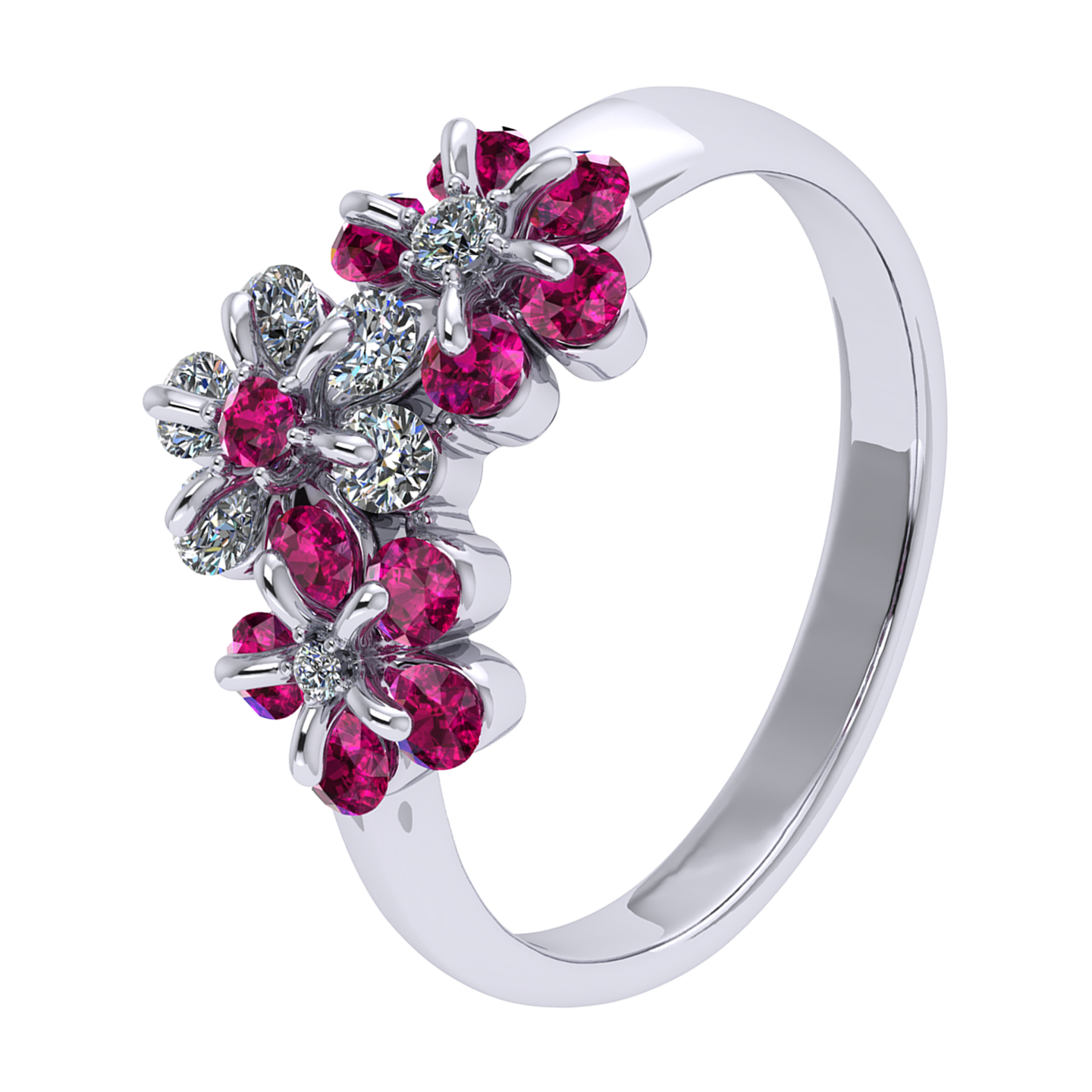 Ring «Tsvetodelika», collection Waltz of Flowers, MOISEIKIN, Diamond, Ruby, 18K White Gold | Photo 1