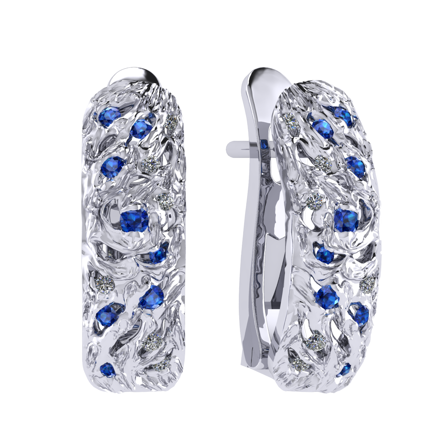 Earrings collection Starry Night, MOISEIKIN, Diamonds, Sapphires, 18K White Gold | Photo 1