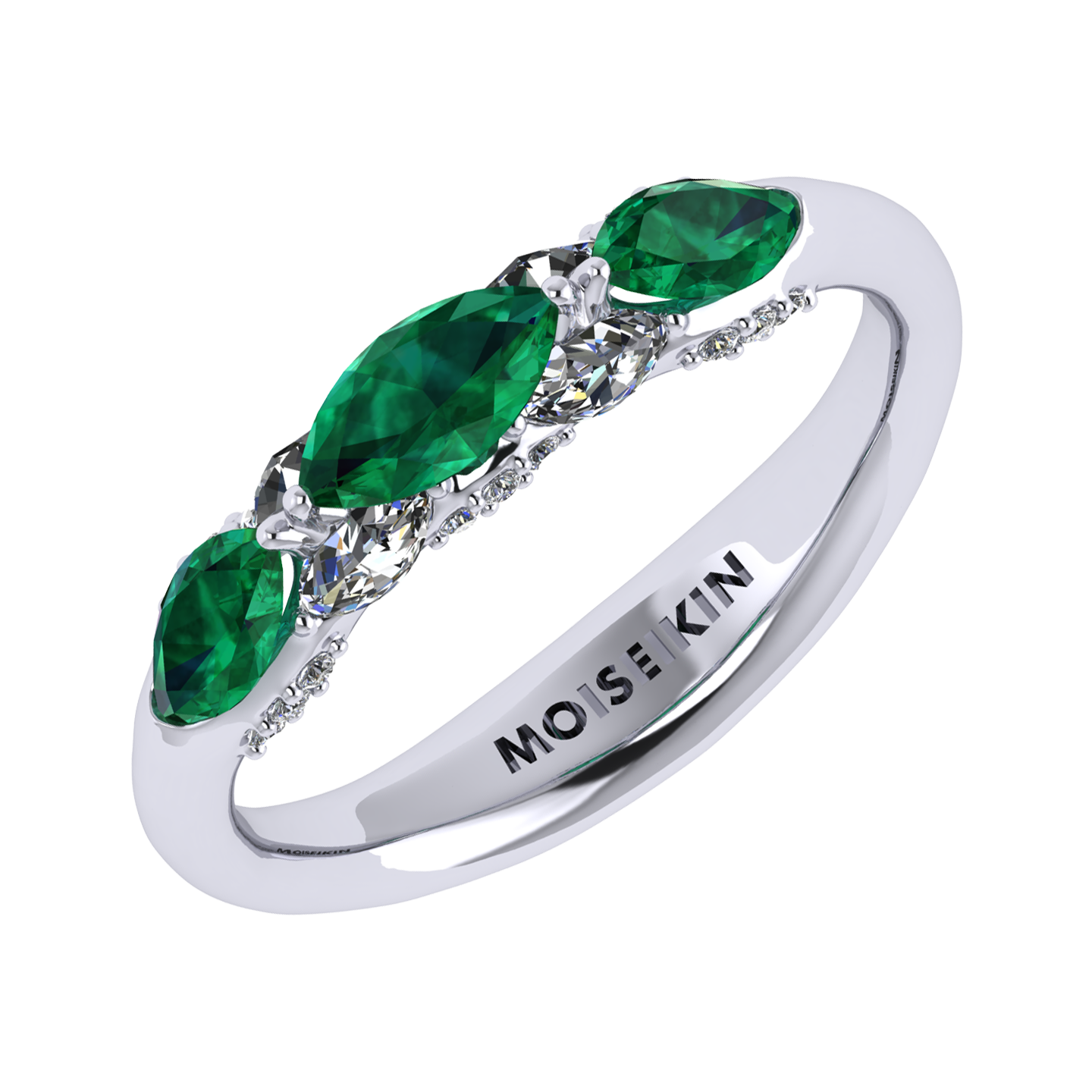 Ring collection Harmony of water, MOISEIKIN, Emeralds, Diamonds, 18K White Gold | Photo 1