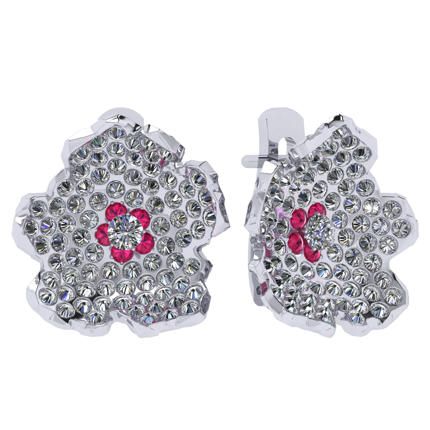 Earrings collection Almond blossom, MOISEIKIN, Diamond, Ruby, 18K White Gold | Photo 1