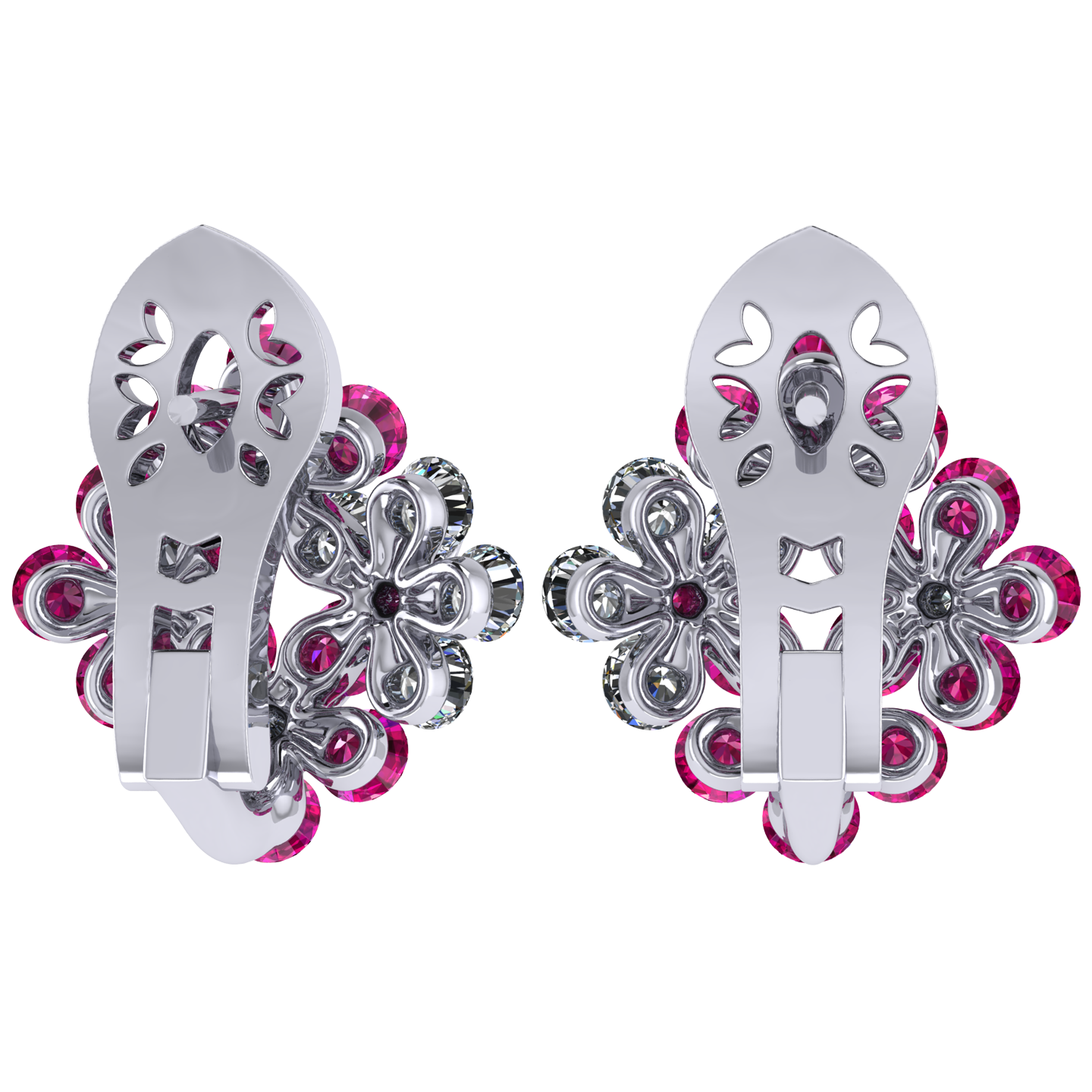 Earrings «Tsvetodelika», collection Waltz of Flowers, MOISEIKIN, Diamond, Ruby, 18K White Gold | Photo 2