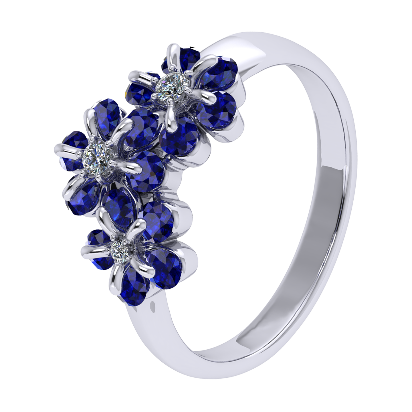 Ring «Tsvetodelika», collection Waltz of Flowers, MOISEIKIN, Diamond, Sapphire, 18K White Gold | Photo 1