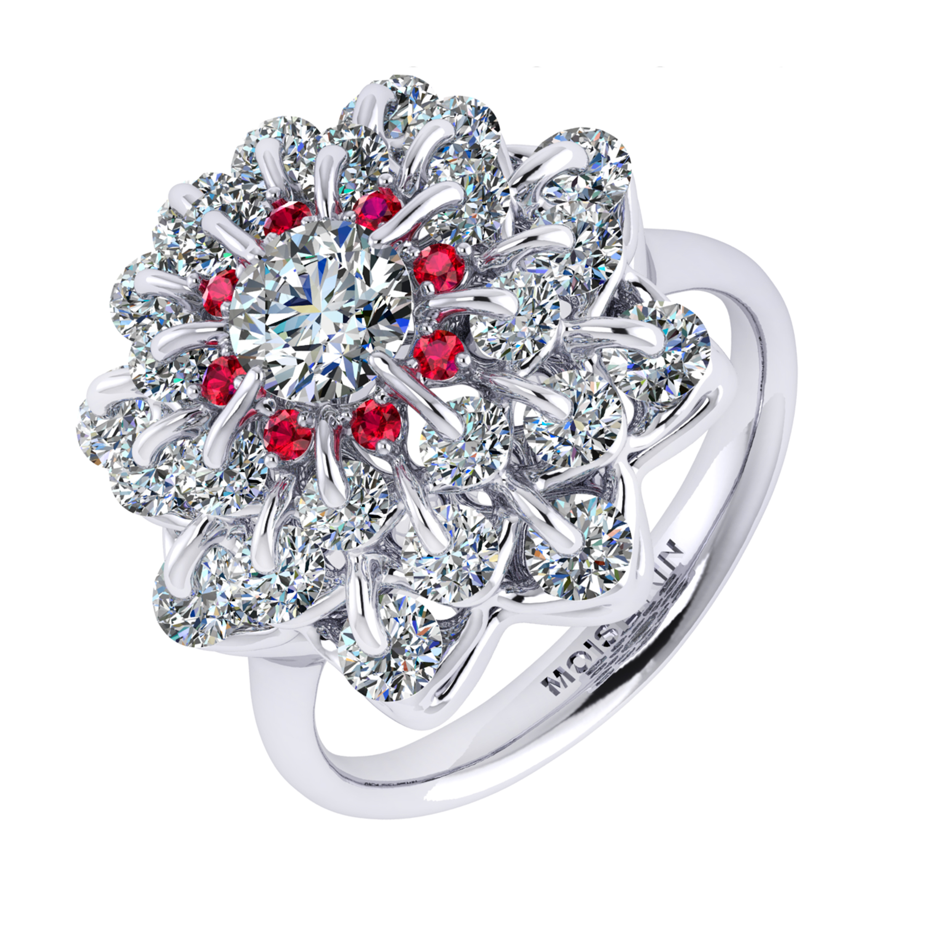 Ring collection Waltz of Snowflakes, MOISEIKIN, Diamond, Rubys, 18K White Gold | Photo 1