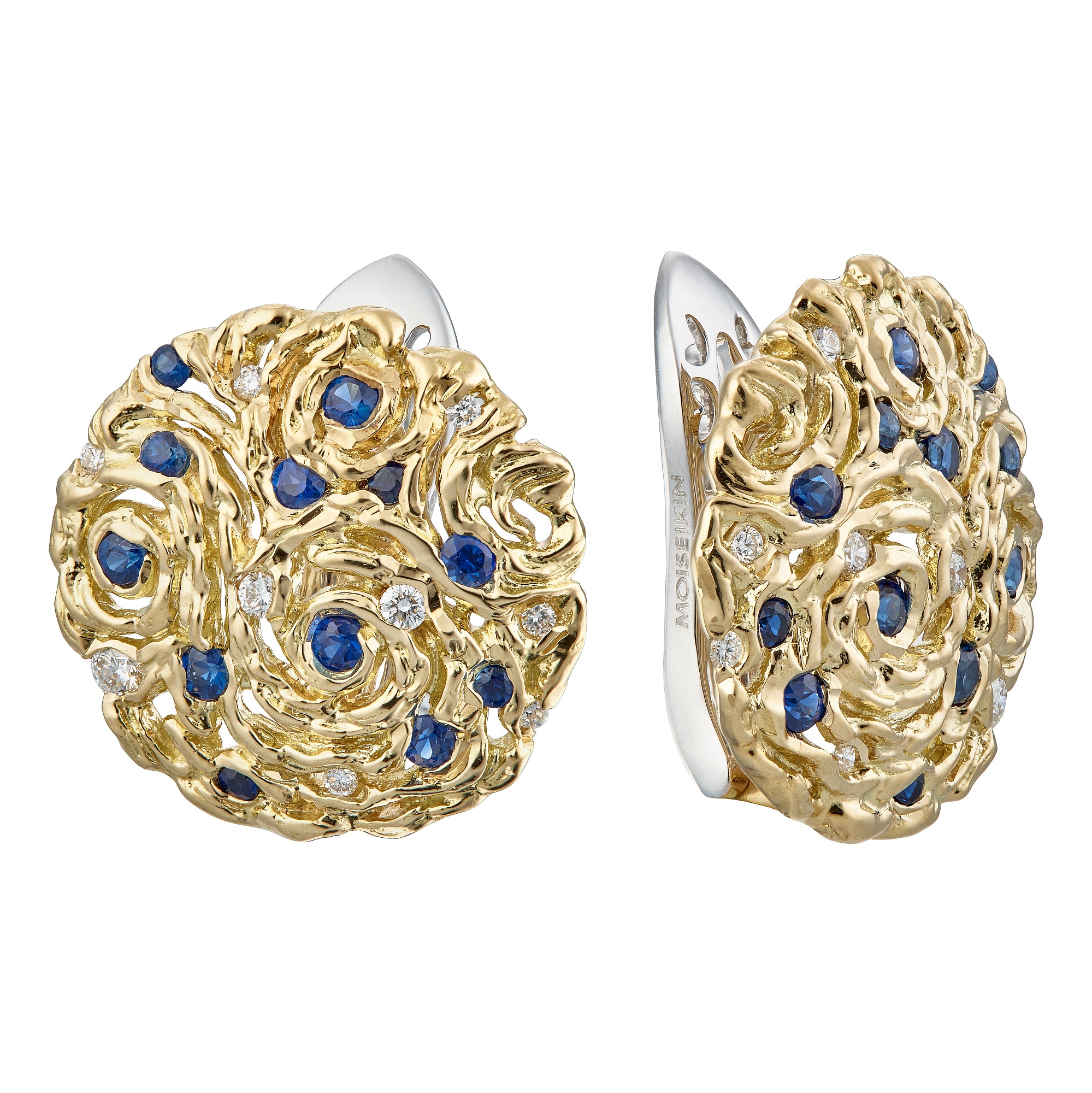 Earrings collection Starry Night, MOISEIKIN, Diamonds, Sapphires, 18K Gold