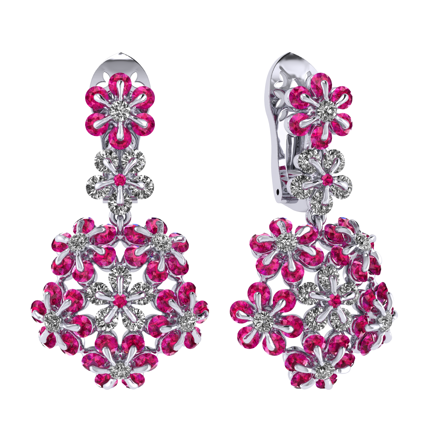 Earrings «Tsvetodelika», collection Waltz of Flowers, MOISEIKIN, Diamond, Ruby, 18K White Gold | Photo 1