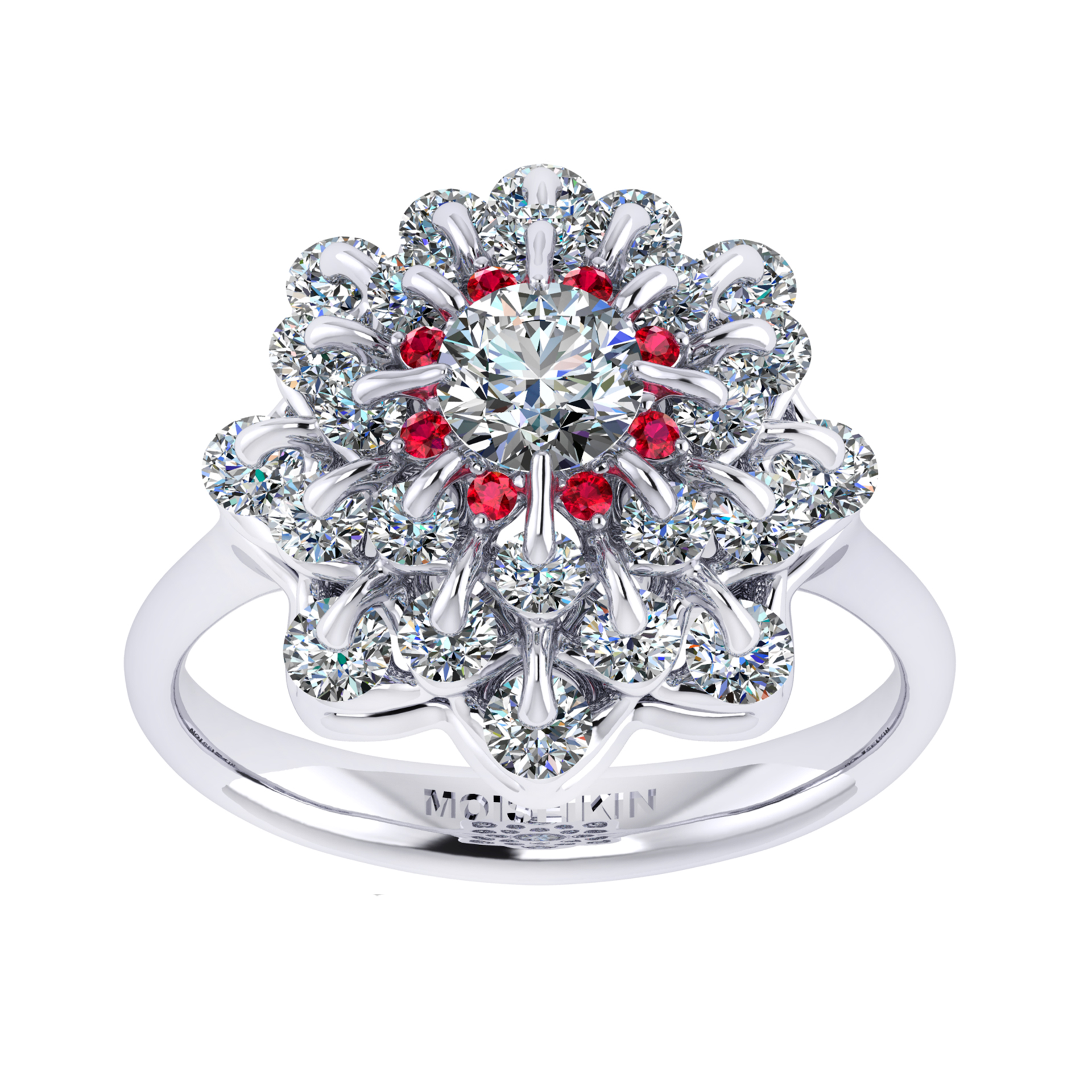 Ring collection Waltz of Snowflakes, MOISEIKIN, Diamond, Rubys, 18K White Gold | Photo 2