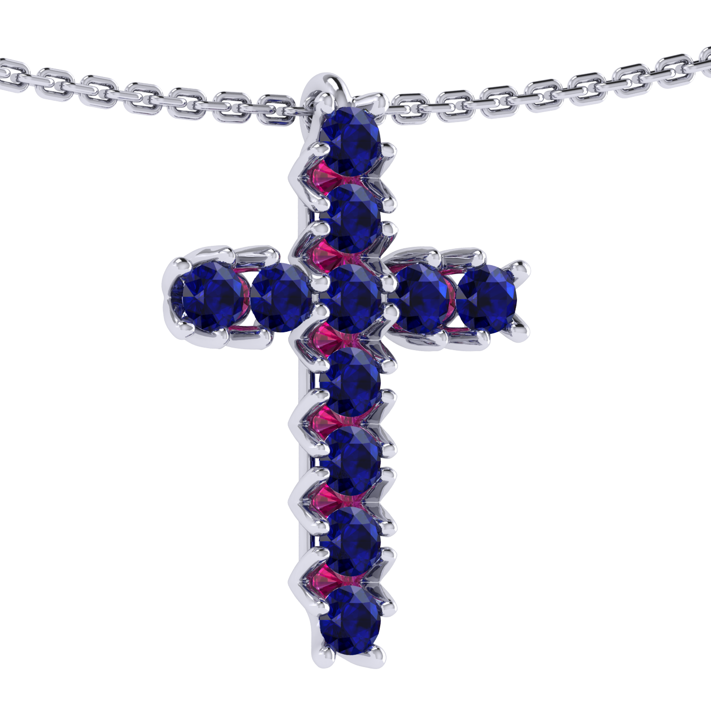 Necklace «Cross», collection The Very, MOISEIKIN, Sapphire, Ruby, 18K White Gold | Photo 2