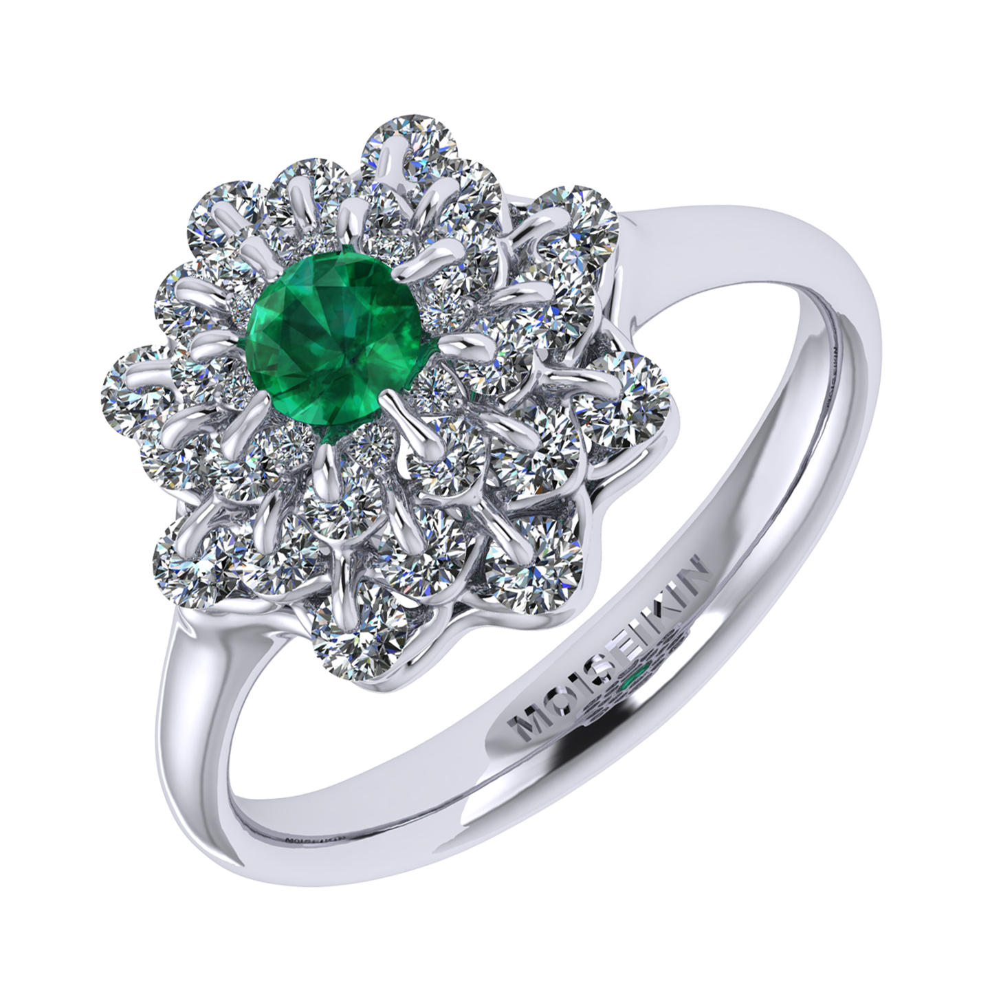 Ring collection Ball of Colours, MOISEIKIN, Emerald, Diamonds, 18K White Gold | Photo 1