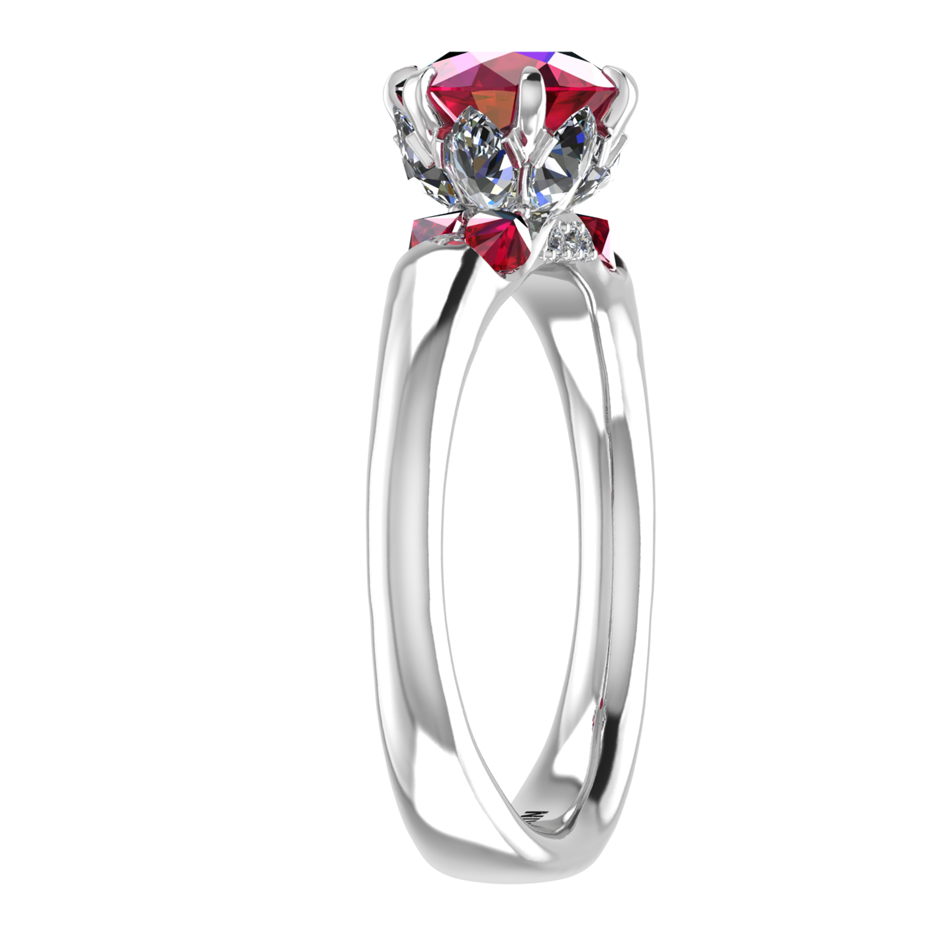 Ring «The Lotus», collection Harmony of water, MOISEIKIN, Ruby, Diamonds, 18K White Gold | Photo 4