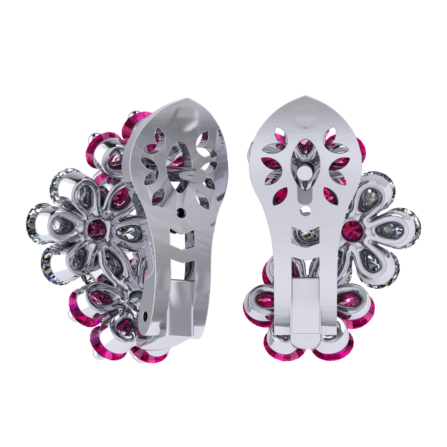 Earrings «Tsvetodelika», collection Waltz of Flowers, MOISEIKIN, Diamond, Ruby, 18K White Gold | Photo 2