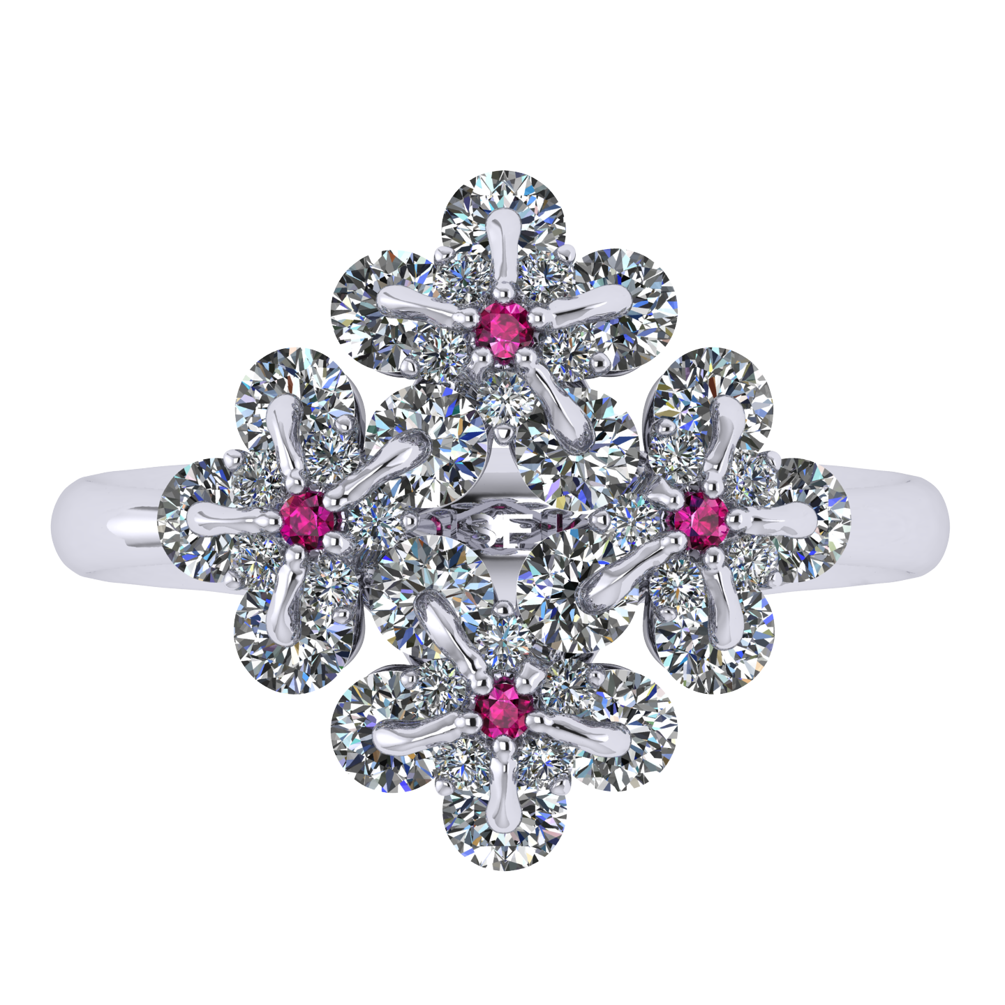 Ring «Forget-me-nots», collection Waltz of Flowers, MOISEIKIN, Diamond, Ruby, 18K White Gold | Photo 3