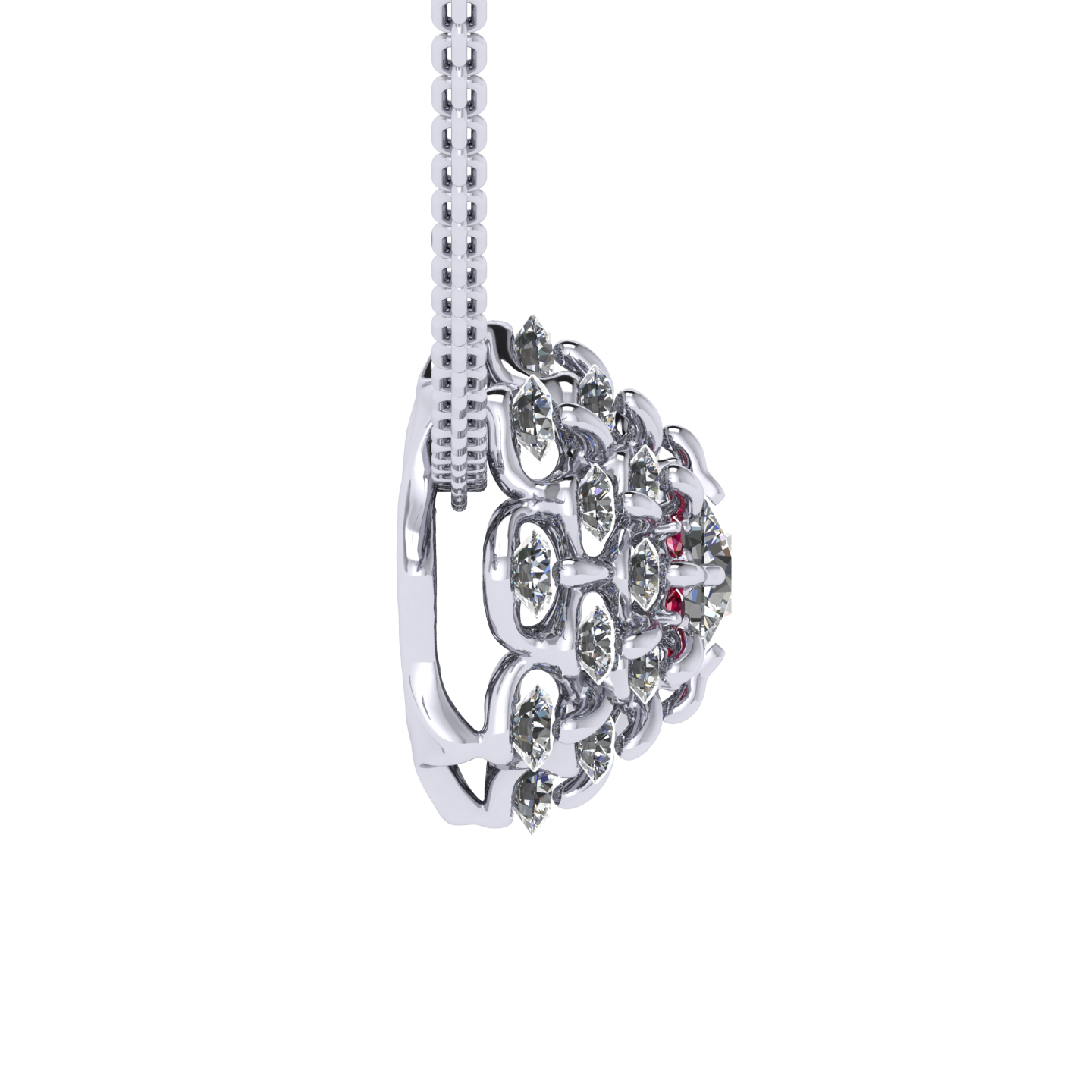 Necklace collection Waltz of Snowflakes, MOISEIKIN, Diamond, Ruby, 18K White Gold | Photo 3