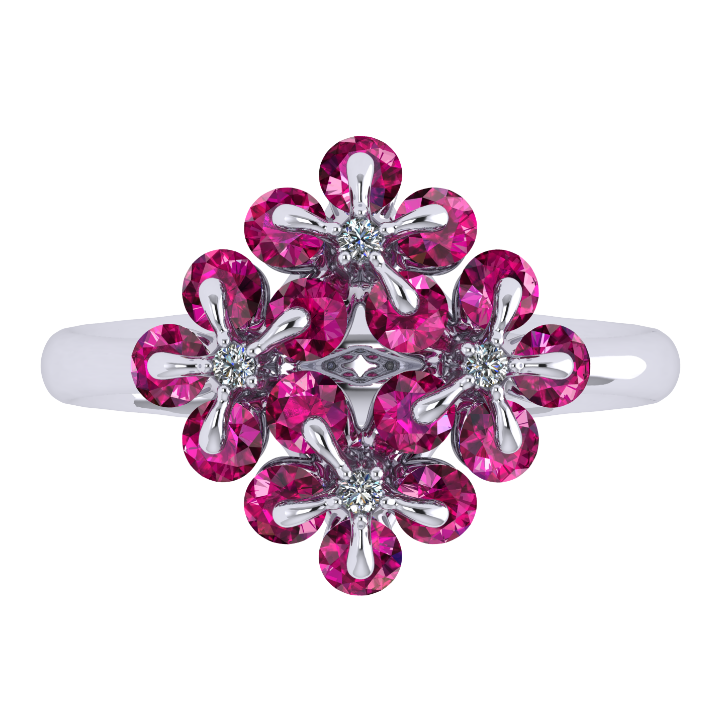 Ring «Tsvetodelika», collection Waltz of Flowers, MOISEIKIN, Diamond, Ruby, 18K White Gold | Photo 2