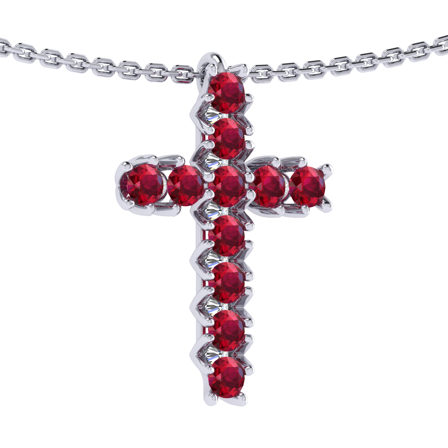 Necklace «Cross», collection The Very, MOISEIKIN, Ruby, Leucosapphire, 18K White Gold | Photo 2