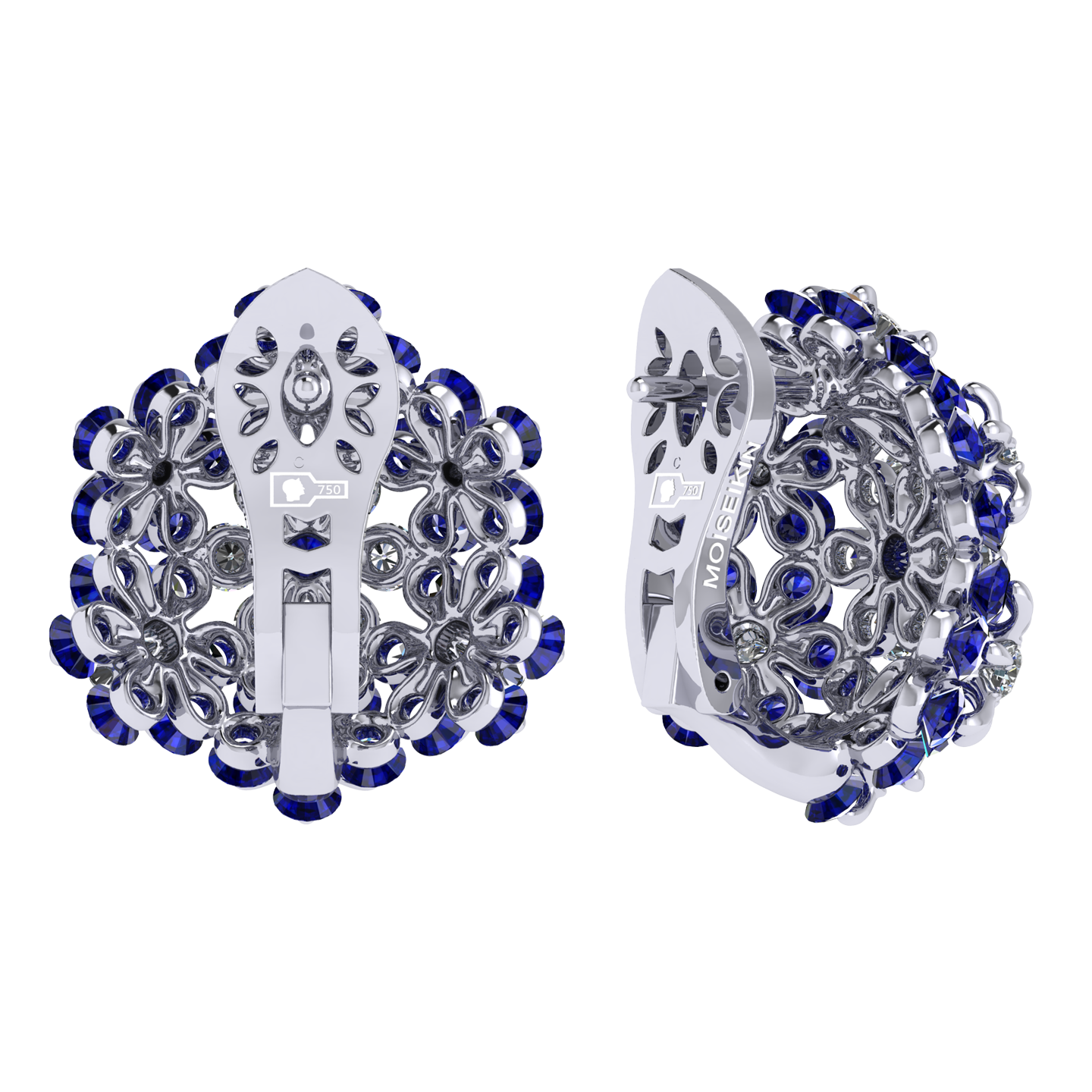 Earrings «Tsvetodelika», collection Waltz of Flowers, MOISEIKIN, Diamond, Sapphire, 18K White Gold | Photo 2