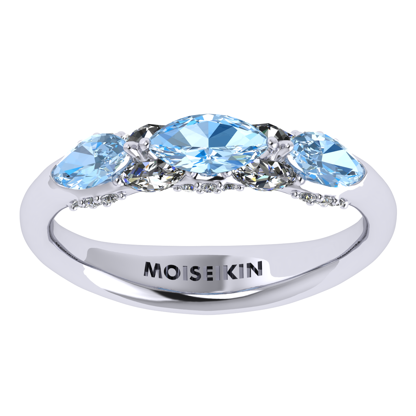 Ring collection Harmony of water, MOISEIKIN, Aquamarine, Diamond, 18K White Gold | Photo 2